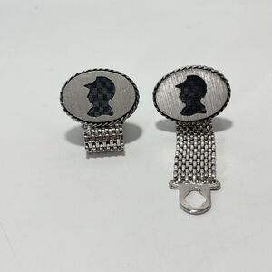 Vintage Silhouette Profile Cufflinks Silver Tone Mesh Chain Wrap Around